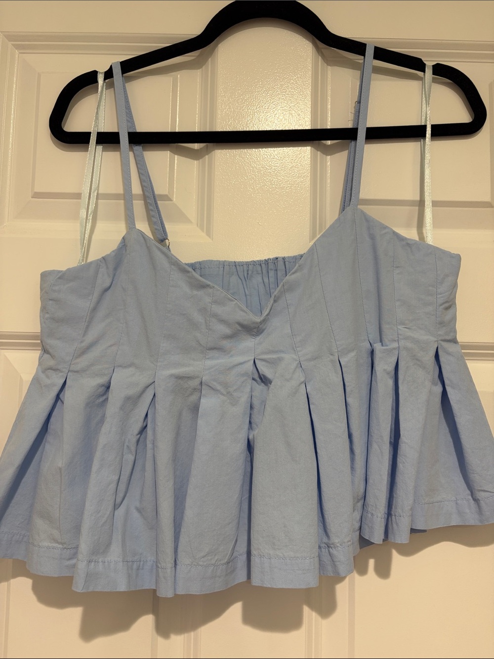 New In Pastel Blue Pleated Spaghetti-Strap Tank